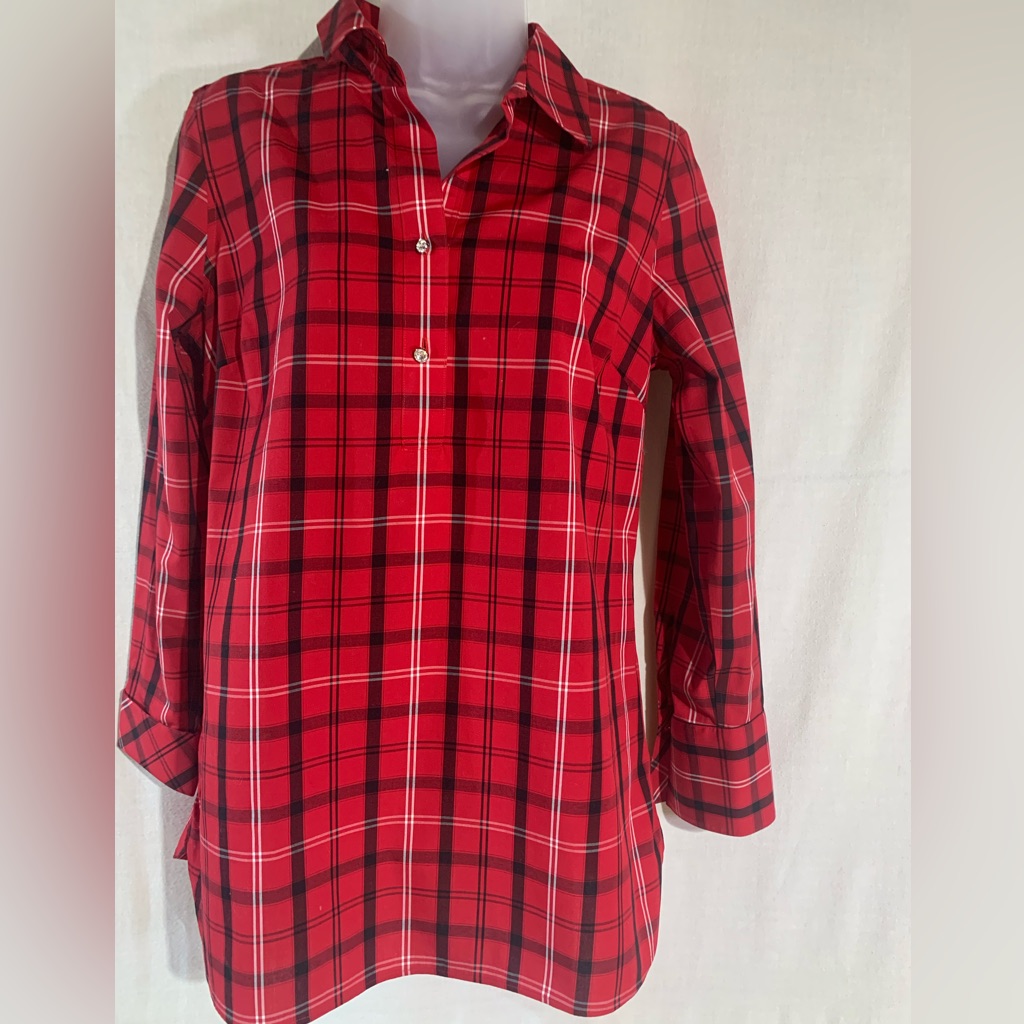 Talbots Cotton Blend Red Popover Blouse